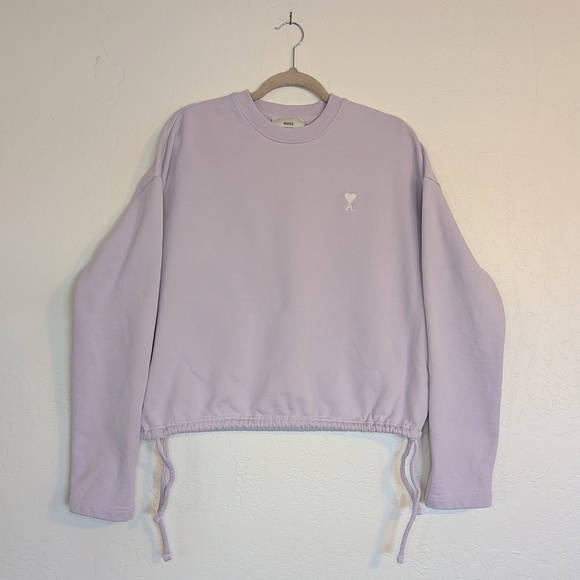 Ami Paris Ami De Cœur Cotton Sweatshirt Lilac Drawstring Waist - Picture 3 of 11